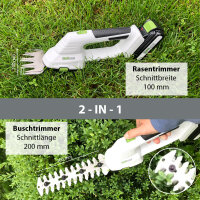 Akku Gras- und Strauchschere 20 V 2-in-1 inkl. 2.0Ah Akku 10 cm Gras- und 20 cm Strauchklinge