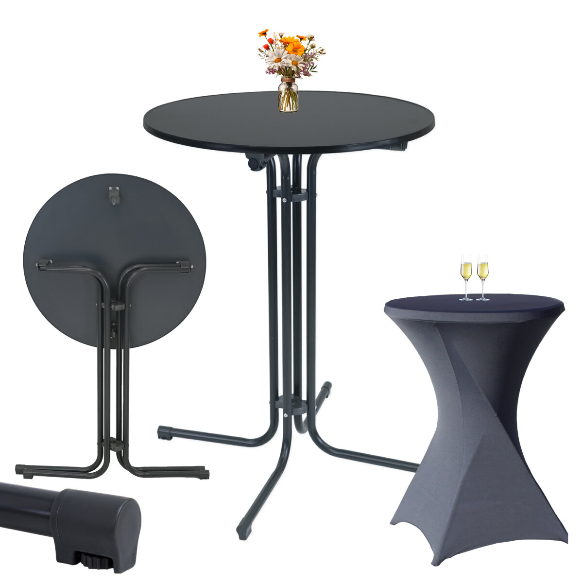 TRUTZHOLM Set Stehtisch klappbar Ø 80 cm Anthrazit & Husse Anthrazit, 77,99 €