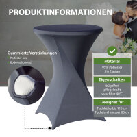 Set Stehtisch klappbar Ø 80 cm in Anthrazit & Husse waschbar bügelfrei in Anthrazit für Bistrotisch