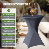 Set Stehtisch klappbar Ø 80 cm in Anthrazit & Husse waschbar bügelfrei in Anthrazit für Bistrotisch