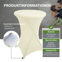 Set Stehtisch klappbar Ø 80 cm in Weiß & Husse Beige bügelfrei Gastrotisch Bistrotisch Partytisch