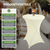 Set Stehtisch klappbar Ø 80 cm in Weiß & Husse Beige bügelfrei Gastrotisch Bistrotisch Partytisch