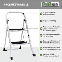 Trittleiter 2 Stufen klappbar TÜV/GS 150 kg Anti-Rutsch Haushaltstritt Klapptritt Leiter in weiß