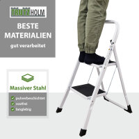 Trittleiter 2 Stufen klappbar TÜV/GS 150 kg Anti-Rutsch Haushaltstritt Klapptritt Leiter in weiß