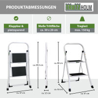 Trittleiter 2 Stufen klappbar TÜV/GS 150 kg Anti-Rutsch Haushaltstritt Klapptritt Leiter in weiß