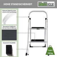 Trittleiter 2 Stufen klappbar TÜV/GS 150 kg Anti-Rutsch Haushaltstritt Klapptritt Leiter in weiß