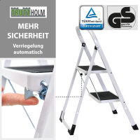 Trittleiter 2 Stufen klappbar TÜV/GS 150 kg Anti-Rutsch Haushaltstritt Klapptritt Leiter in weiß