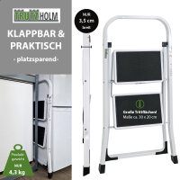 Trittleiter 2 Stufen klappbar TÜV/GS 150 kg Anti-Rutsch Haushaltstritt Klapptritt Leiter in weiß