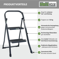 Trittleiter 2-stufig klappbar TÜV/GS 150 kg Anti-Rutsch Trittflächen Klapptritt Leiter in Anthrazit