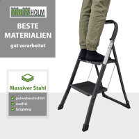 Trittleiter 2-stufig klappbar TÜV/GS 150 kg Anti-Rutsch Trittflächen Klapptritt Leiter in Anthrazit