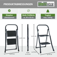Trittleiter 2-stufig klappbar TÜV/GS 150 kg Anti-Rutsch Trittflächen Klapptritt Leiter in Anthrazit