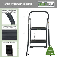 Trittleiter 2-stufig klappbar TÜV/GS 150 kg Anti-Rutsch Trittflächen Klapptritt Leiter in Anthrazit