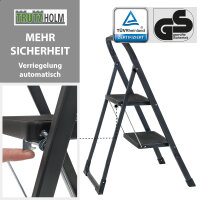 Trittleiter 2-stufig klappbar TÜV/GS 150 kg Anti-Rutsch Trittflächen Klapptritt Leiter in Anthrazit