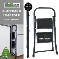 Trittleiter 2-stufig klappbar TÜV/GS 150 kg Anti-Rutsch Trittflächen Klapptritt Leiter in Anthrazit