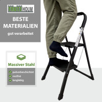 Trittleiter 2 Stufen klappbar TÜV/GS 150 kg Anti-Rutsch Haushaltsleiter Klapptritt Leiter in schwarz