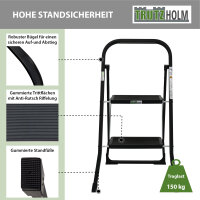 Trittleiter 2 Stufen klappbar TÜV/GS 150 kg Anti-Rutsch Haushaltsleiter Klapptritt Leiter in schwarz