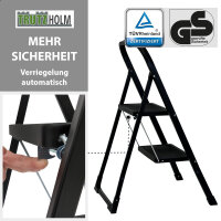 Trittleiter 2 Stufen klappbar TÜV/GS 150 kg Anti-Rutsch Haushaltsleiter Klapptritt Leiter in schwarz