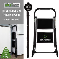 Trittleiter 2 Stufen klappbar TÜV/GS 150 kg Anti-Rutsch Haushaltsleiter Klapptritt Leiter in schwarz
