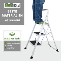 Trittleiter 3-stufig klappbar TÜV/GS 150 kg Anti-Rutsch Trittflächen Klapptritt Leiter in weiß