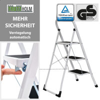 Trittleiter 3-stufig klappbar TÜV/GS 150 kg Anti-Rutsch Trittflächen Klapptritt Leiter in weiß
