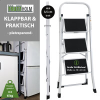 Trittleiter 3-stufig klappbar TÜV/GS 150 kg Anti-Rutsch Trittflächen Klapptritt Leiter in weiß
