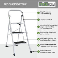 Trittleiter 3-stufig klappbar TÜV/GS 150 kg Anti-Rutsch Trittflächen Klapptritt Leiter in weiß
