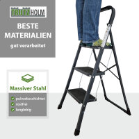 Trittleiter 3-stufig klappbar TÜV/GS 150 kg Anti-Rutsch Trittflächen Klapptritt Leiter in Anthrazit