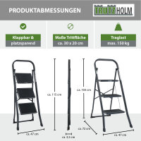 Trittleiter 3-stufig klappbar TÜV/GS 150 kg Anti-Rutsch Trittflächen Klapptritt Leiter in Anthrazit