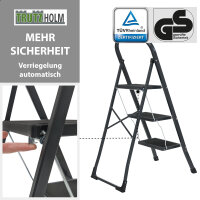 Trittleiter 3-stufig klappbar TÜV/GS 150 kg Anti-Rutsch Trittflächen Klapptritt Leiter in Anthrazit