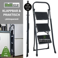 Trittleiter 3-stufig klappbar TÜV/GS 150 kg Anti-Rutsch Trittflächen Klapptritt Leiter in Anthrazit