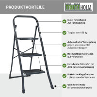 Trittleiter 3-stufig klappbar TÜV/GS 150 kg Anti-Rutsch Trittflächen Klapptritt Leiter in Anthrazit