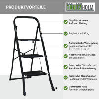 Trittleiter 3-stufig klappbar TÜV/GS 150 kg Anti-Rutsch Trittflächen Klapptritt Leiter in schwarz