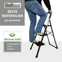 Trittleiter 3-stufig klappbar TÜV/GS 150 kg Anti-Rutsch Trittflächen Klapptritt Leiter in schwarz