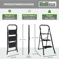 Trittleiter 3-stufig klappbar TÜV/GS 150 kg Anti-Rutsch Trittflächen Klapptritt Leiter in schwarz