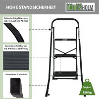 Trittleiter 3-stufig klappbar TÜV/GS 150 kg Anti-Rutsch Trittflächen Klapptritt Leiter in schwarz