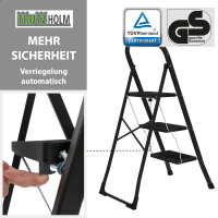 Trittleiter 3-stufig klappbar TÜV/GS 150 kg Anti-Rutsch Trittflächen Klapptritt Leiter in schwarz