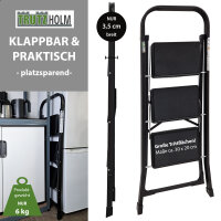 Trittleiter 3-stufig klappbar TÜV/GS 150 kg Anti-Rutsch Trittflächen Klapptritt Leiter in schwarz