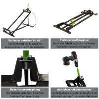 Rasentraktorheber 400 kg Tragkraft Akkuschrauber-Adapter, stufenlos & klappbar 45° Neigung Hebebühne