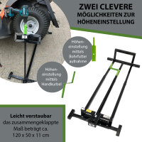 Rasentraktorheber 400 kg Tragkraft Akkuschrauber-Adapter, stufenlos & klappbar 45° Neigung Hebebühne
