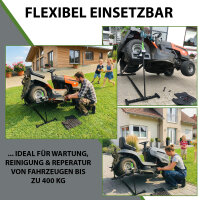 Rasentraktorheber 400 kg Tragkraft Akkuschrauber-Adapter, stufenlos & klappbar 45° Neigung Hebebühne