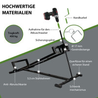 Rasentraktorheber 400 kg Tragkraft Akkuschrauber-Adapter, stufenlos & klappbar 45° Neigung Hebebühne