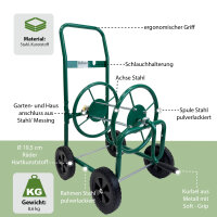 Schlauchwagen Basic 4 Räder 95,5 x 58 cm Stahl, für 50 m 3/4 Zoll Gartenschlauch grün