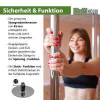 Pole Dance Tanzstange Profi 223 - 274 cm Ø 45 mm Tabledance Static & Spinning ohne Bohren