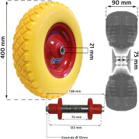 Schubkarrenrad pannensicher 4.00-8 / 4.80 mit Achse Ersatzrad Vollgummi Schubkarre PU
