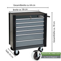 Werkstattwagen "Trutzi" abschließbar  6 Schubladen 78 x 64 cm Kantenschutzleisten Rollcontainer grau