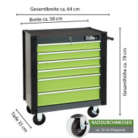 Werkstattwagen "Trutzi" abschließbar  6 Schubladen 78 x 64 cm Kantenschutzleisten Rollcontainer grün