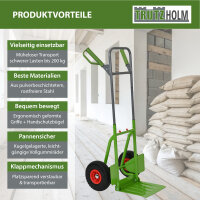 Sackkarre Stahl 200 kg 112,5 cm Höhe große klappbare Ladefläche 29x29 cm pannensichere PU-Räder