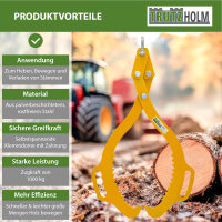 Forstzange 1000 kg Zugkraft für Baumstämme bis 640 mm Hebezange 2 Klemmdorne Rückezange in gelb