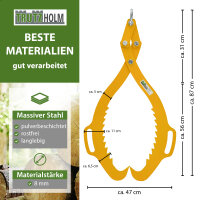 Forstzange 1500 kg Zugkraft für Baumstämme bis 760 mm Hebezange 2 Klemmdorne Rückezange in gelb