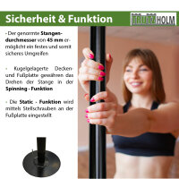 Pole Dance Tanzstange schwarz 231 - 274 cm Ø 45 mm Tabledance Static & Spinning ohne Bohren